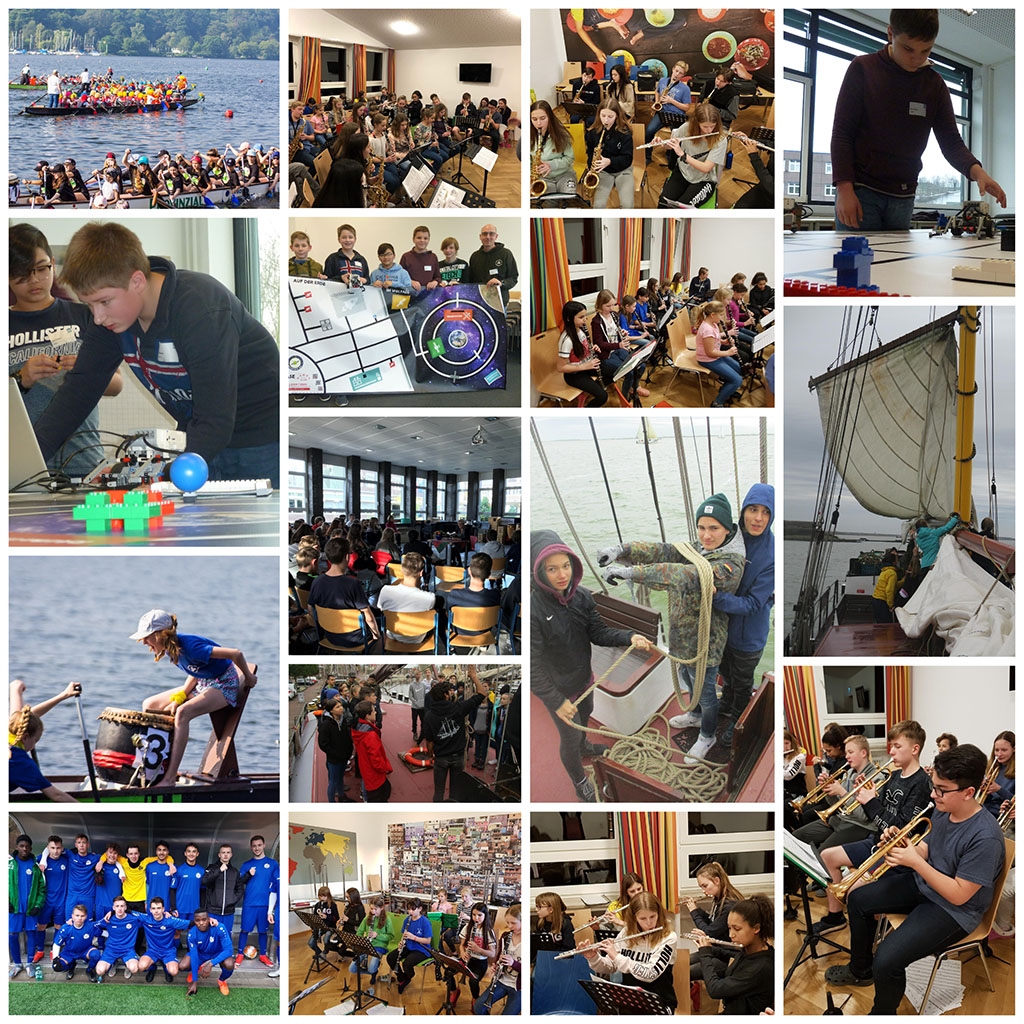 Collage aus geförderten Schulprojekten, Veranstaltungen und Aktivitäten